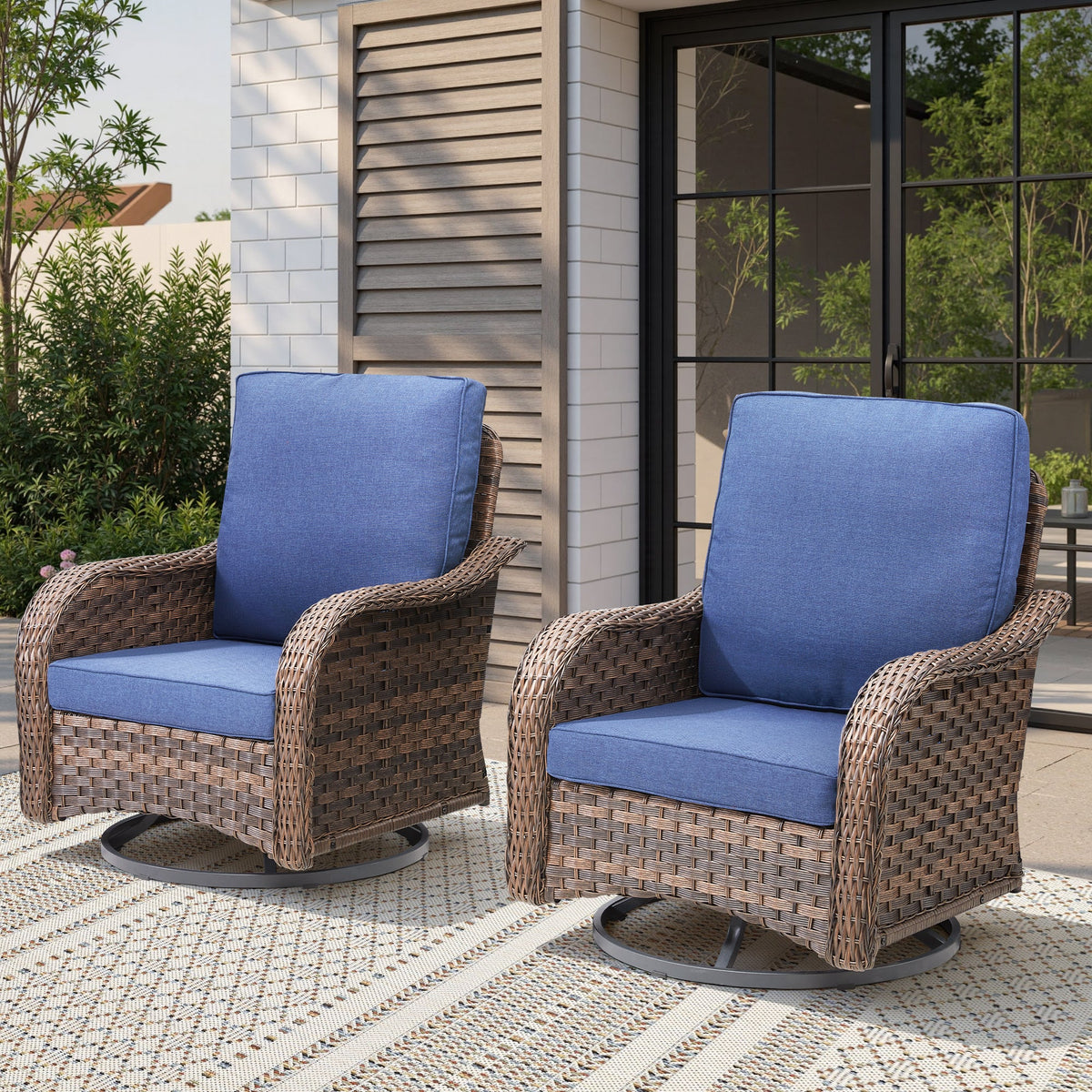 Patio Wicker Rocking Swivel Glider Rocker Chair Set of 2
