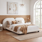 Extra Thick Upholstered Platform Bed Frame with Luxury Split Headboard - White