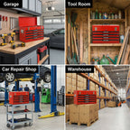 20-Inch Steel Tool Box with Drawers – Portable Storage, Red