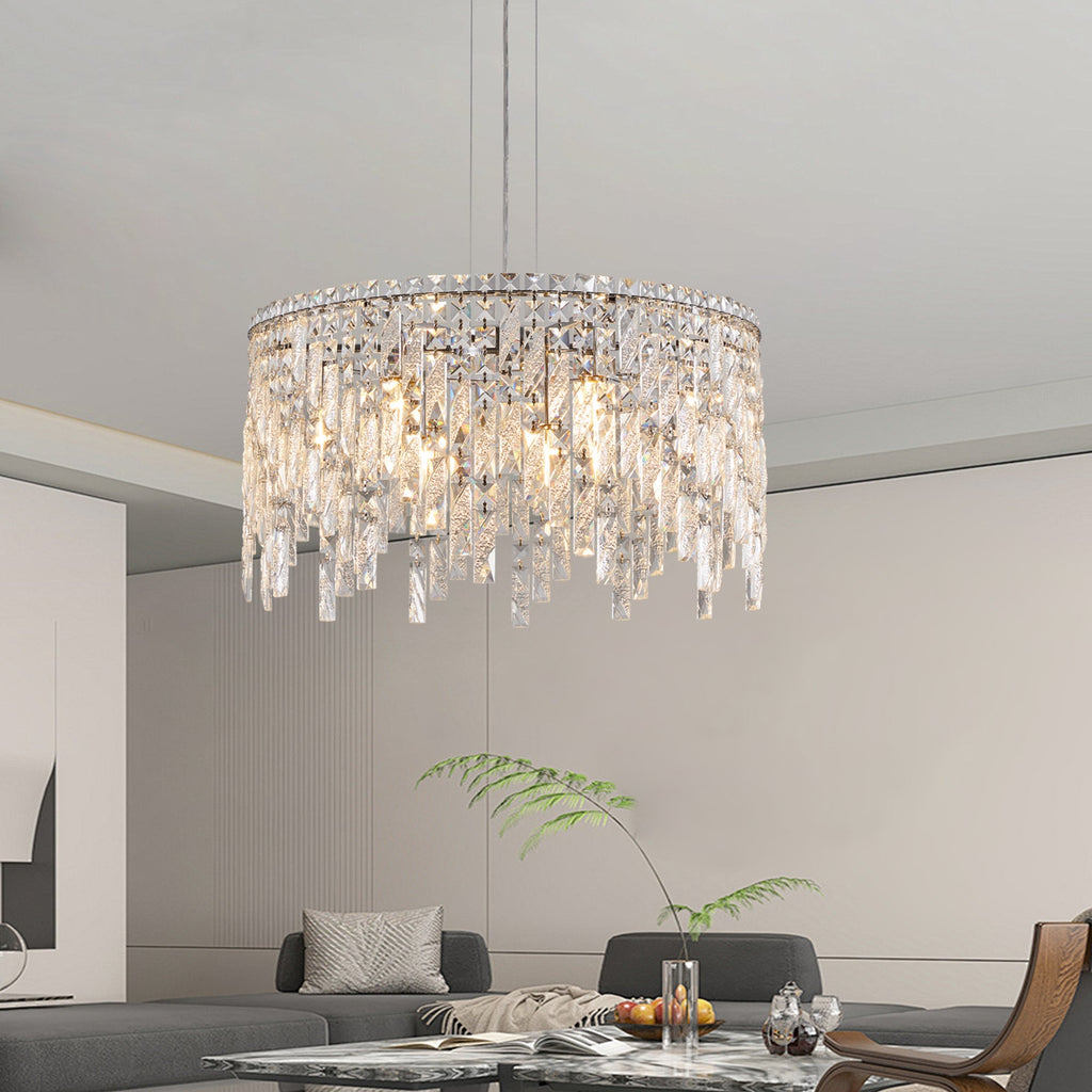 24" Round Silver Crystal Chandelier with K9 Crystals - Chrome