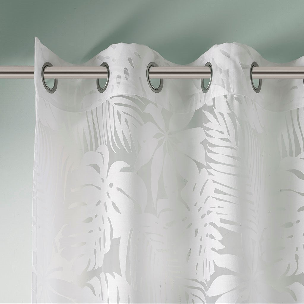 Palm Leaf Burnout Sheer Window Curtain with Grommets - White