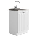 Laundry Cabinet with Stainless Steel Sink and Faucet - White