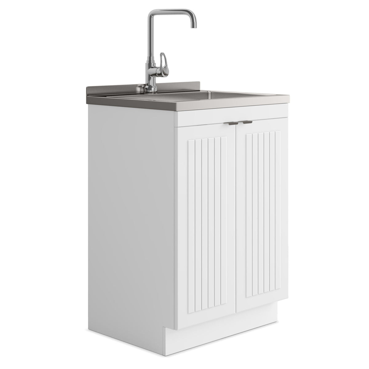Laundry Cabinet with Stainless Steel Sink and Faucet - White