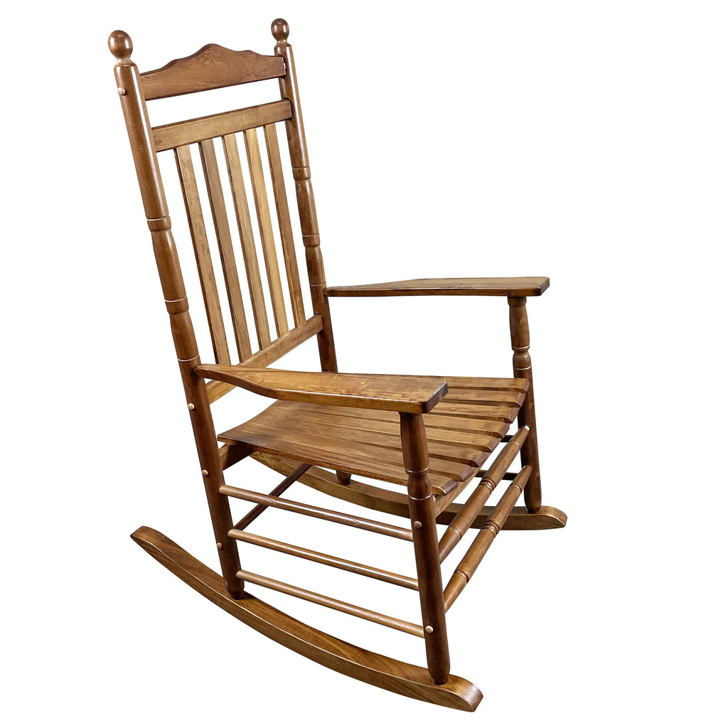 Balcony Porch Adult Rocking Chair with Solid Hardwood Frame - Available in Brown, Oak, or White