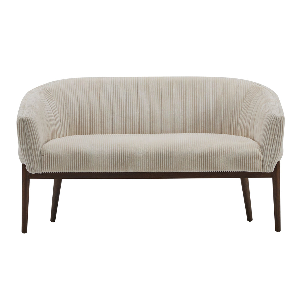 Corduroy Recessed Arm Loveseat with Channel Tufting - Beige & Walnut