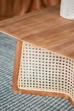 Teak Coffee Table with Teak and Rattan Construction - Natural Wood / Brown