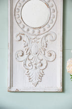 Large Wooden Wall Art Panels with Distressed Round Mirror Accents - White
