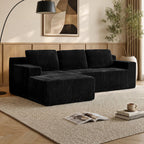Corduroy Modular L Shaped Sectional Sofa with Plush Upholstery - Beige