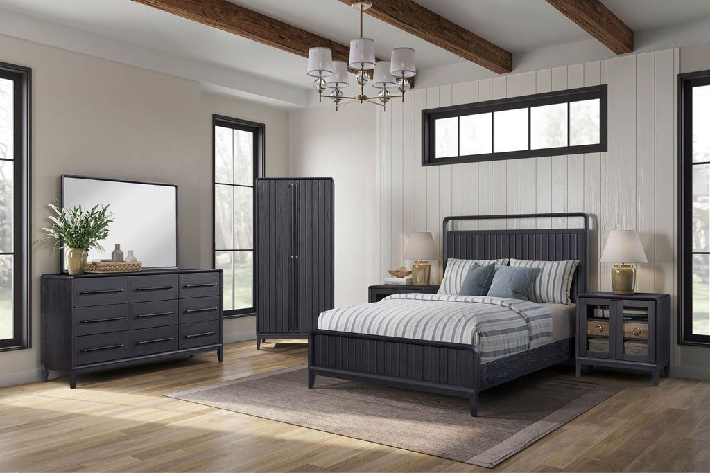 Open Panel Bed with Elm Veneer Headboard - Black