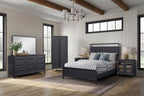 Open Panel Bed with Elm Veneer Headboard - Black