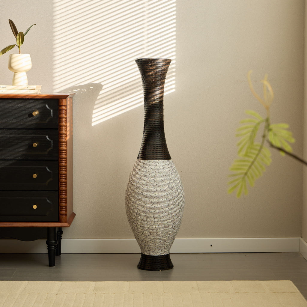 Tall Designer Floor Vase with Elegant 2 Tone - White or Dark Brown