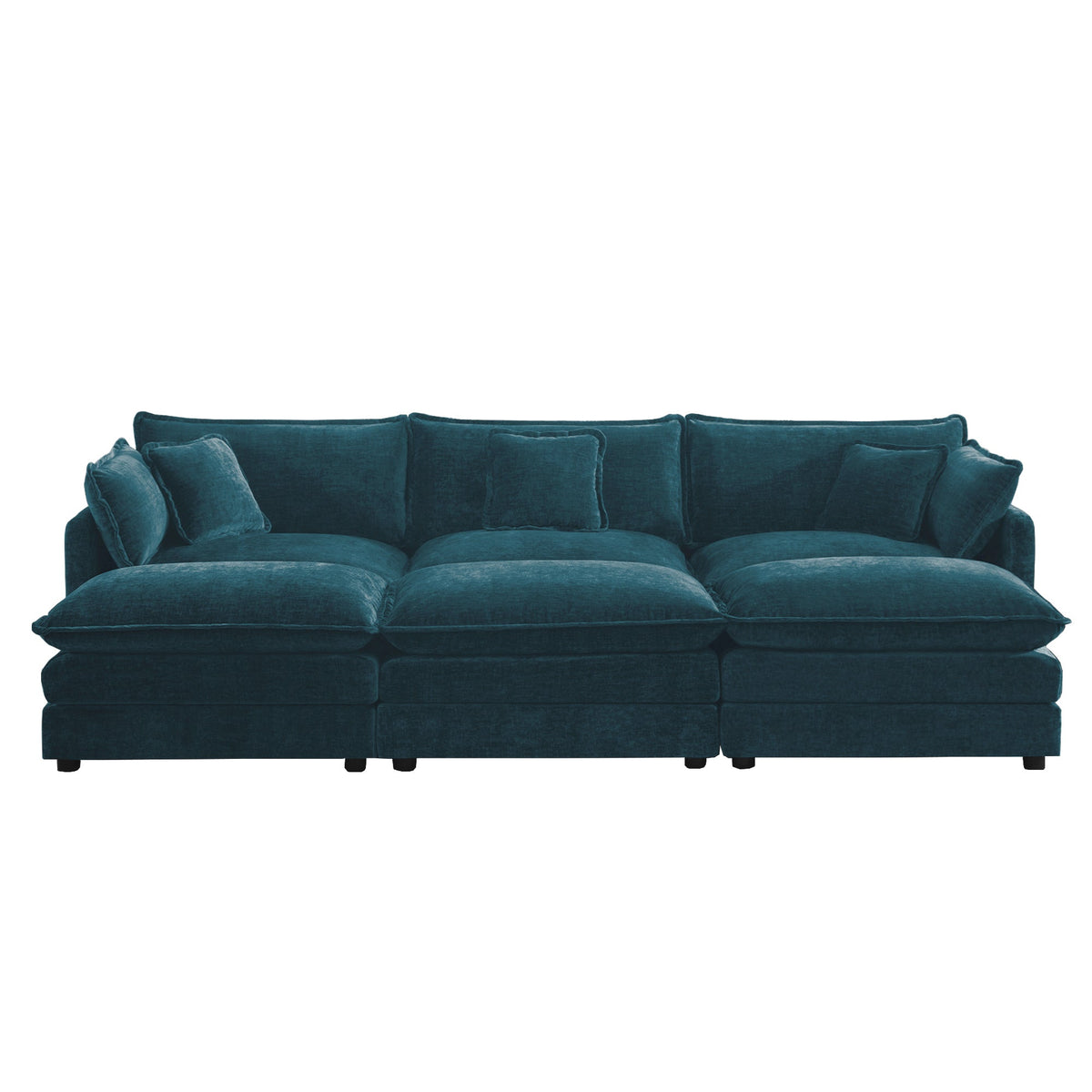 Comfortable Deep Seat Modular 3 Seater Sectional Sofa with Ottomans - Chenille
