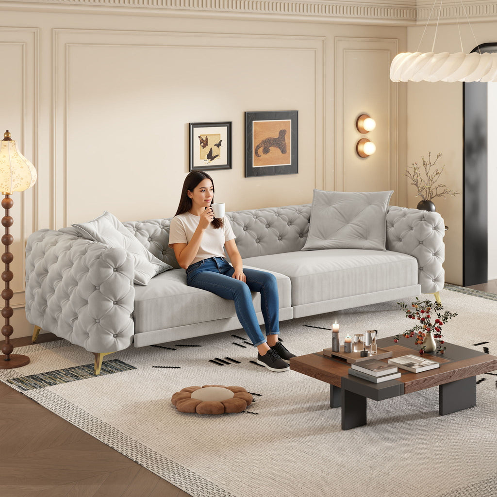 3-In-1 Convertible Sleeper Sofa Set with Deep Seat & Movable Ottoman - White, Beige, Gray