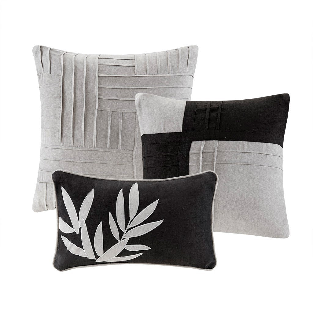 Grey 7 Piece Faux Suede Comforter Set with Pintuck Design - Full