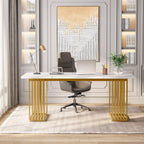 White Executive Desk with Gold Metal Legs - 70.87" Wide