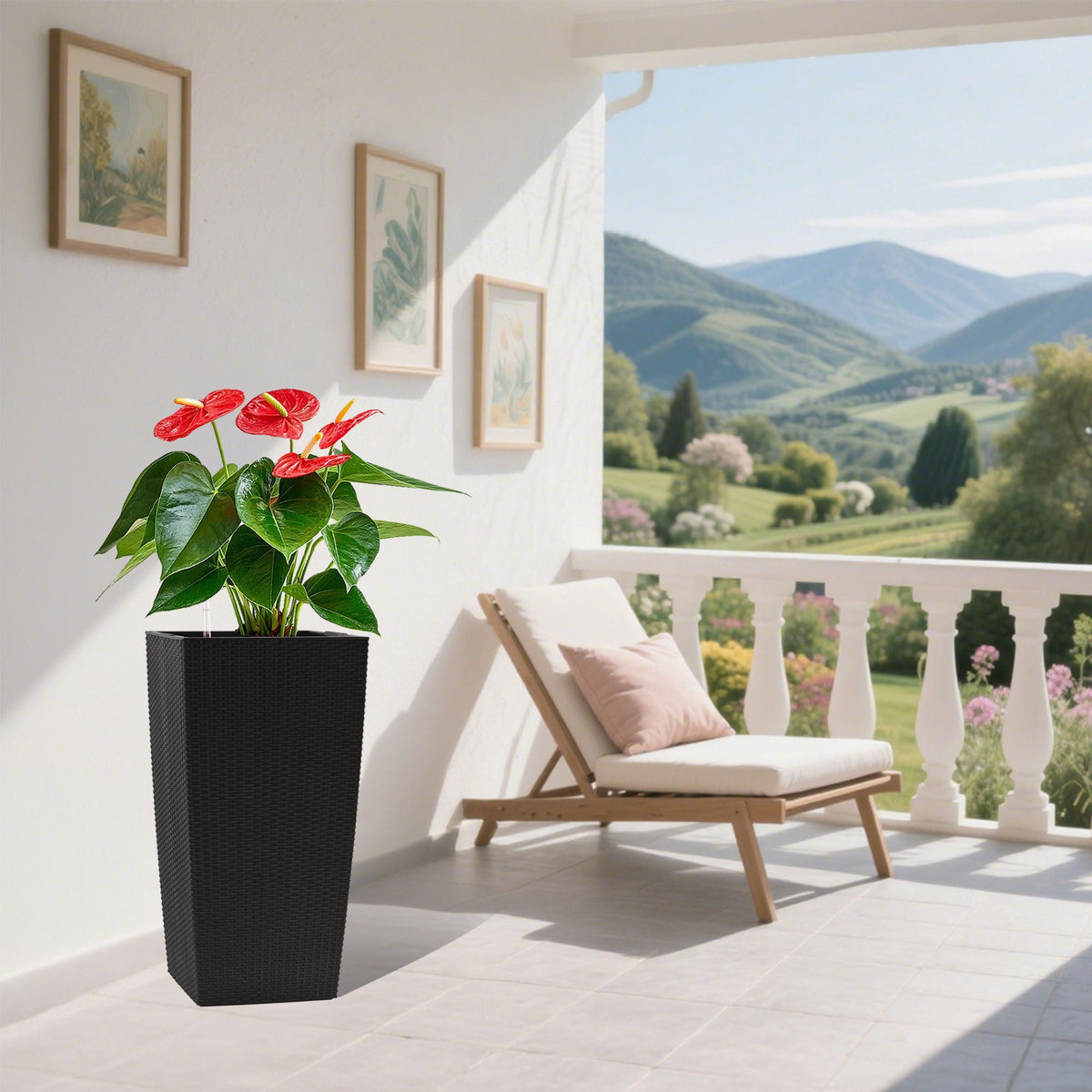 Indoor Outdoor Planter with Automatic Watering System - Dark Brown, Black, or White