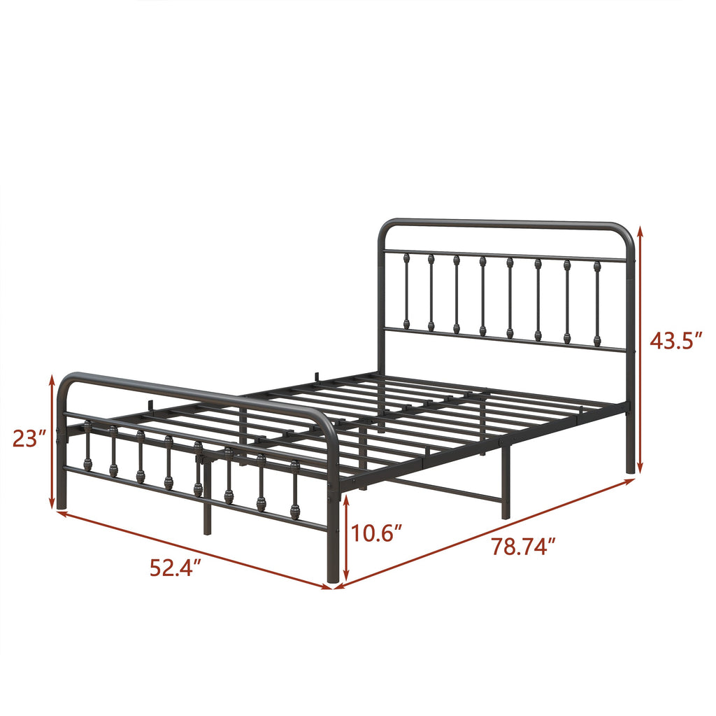 Victorian-Style Steel Bed Frame with Powder-Coated Finish - Black
