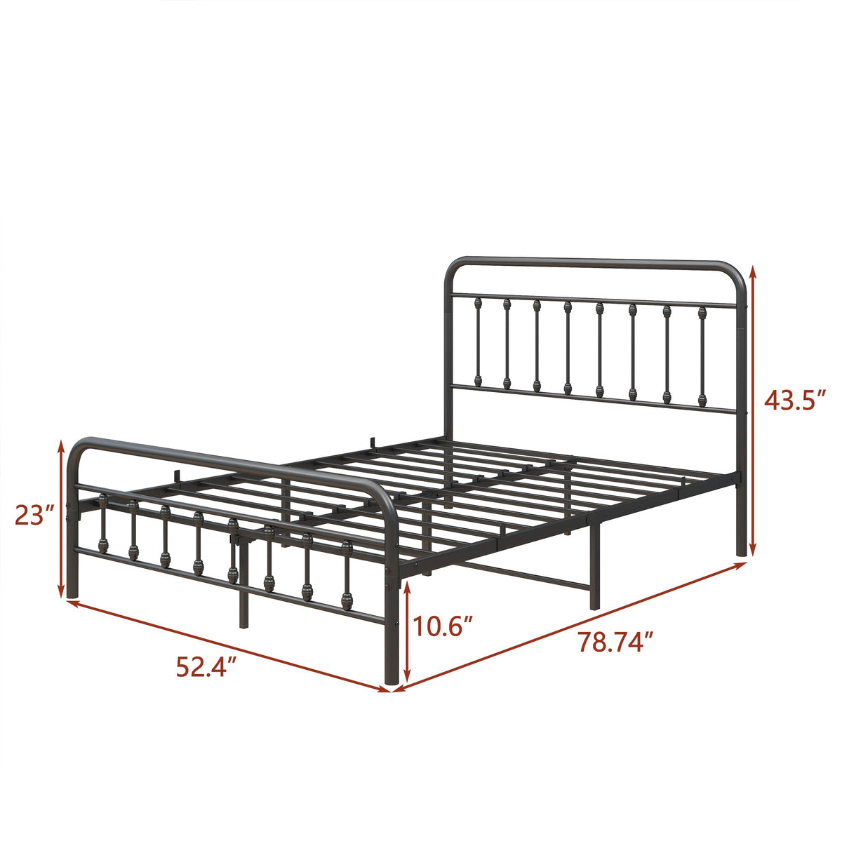 Victorian-Style Steel Bed Frame with Powder-Coated Finish - Black
