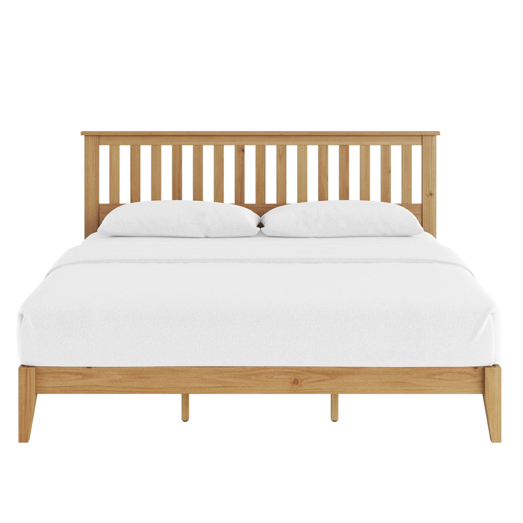 Light Brown Panel Bed with Integrated Slat Support - Queen or King