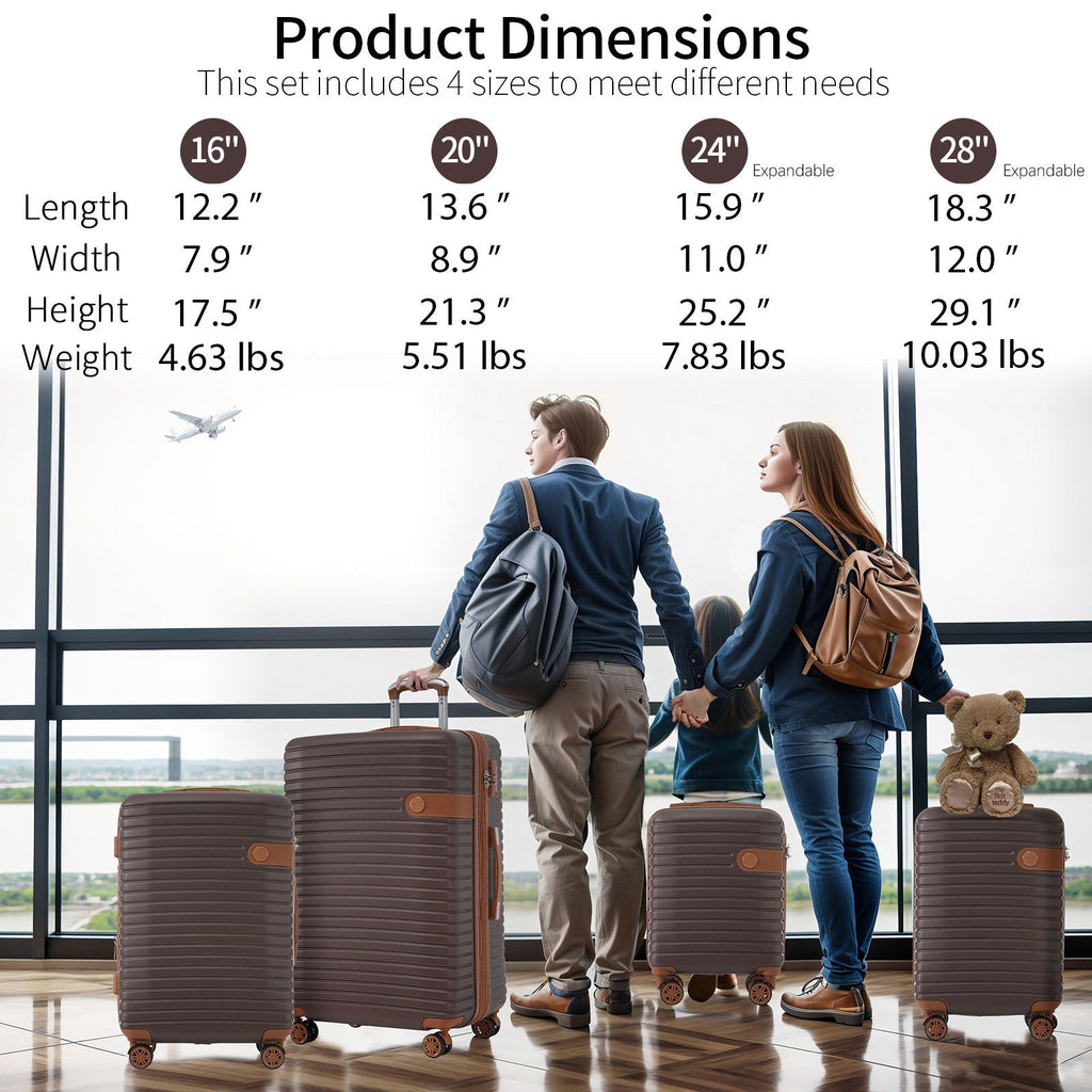 4 Piece Hard Shell Luggage Set with Spinner Wheels - Multiple Colors
