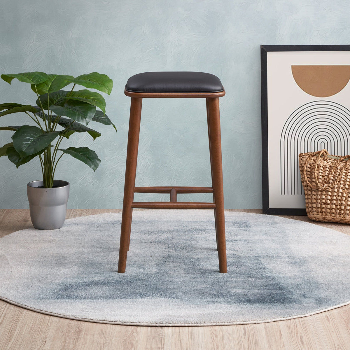 Stylish Design Bar Height Stool with Upholstered Seat - Black or Light Brown