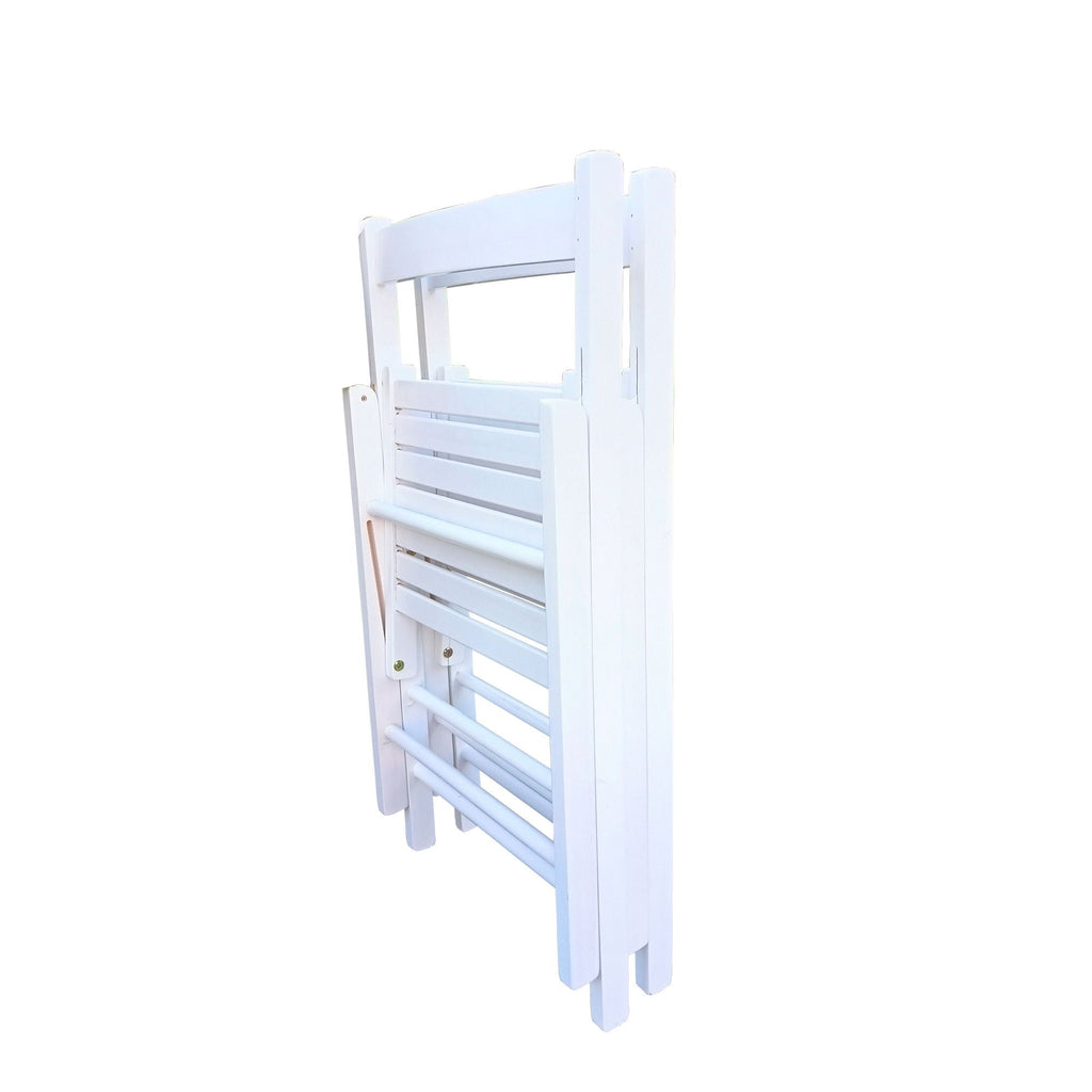 White Folding Chair Set with Foldable Design - Solid Wood