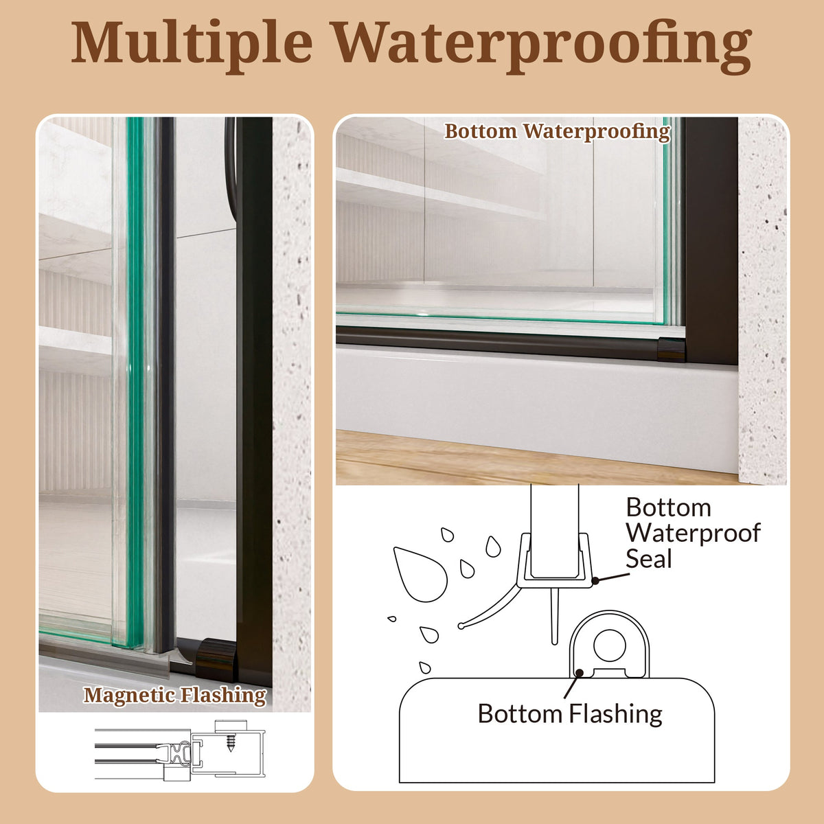 Semi-Frameless Pivot Shower Door with Soft-Close - Matte Black
