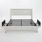 Wingback Upholstered Bed Frame with LED Lights and Charging Station - Black or White