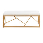 Glam Upholstered Bench with Geometric Metal Frame - White or Gray