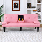 Foldable Sofa Bed with Cup Holder and Solid Wood Frame - Multiple Colors