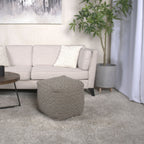 Hand Loomed Cotton Pouf with Polystyrene Fill - Dark Gray / Brown