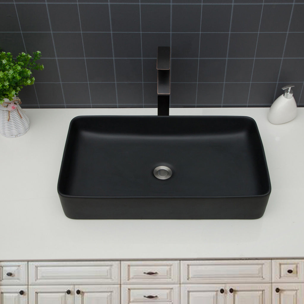 Modern Ceramic Rectangular Bathroom Vessel Sink with European Design - White or Black