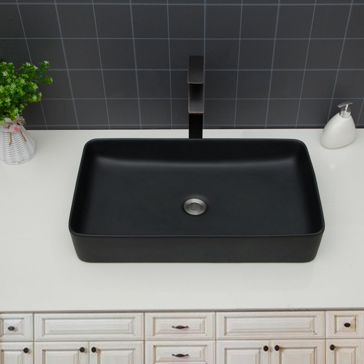 Modern Ceramic Rectangular Bathroom Vessel Sink with European Design - White or Black