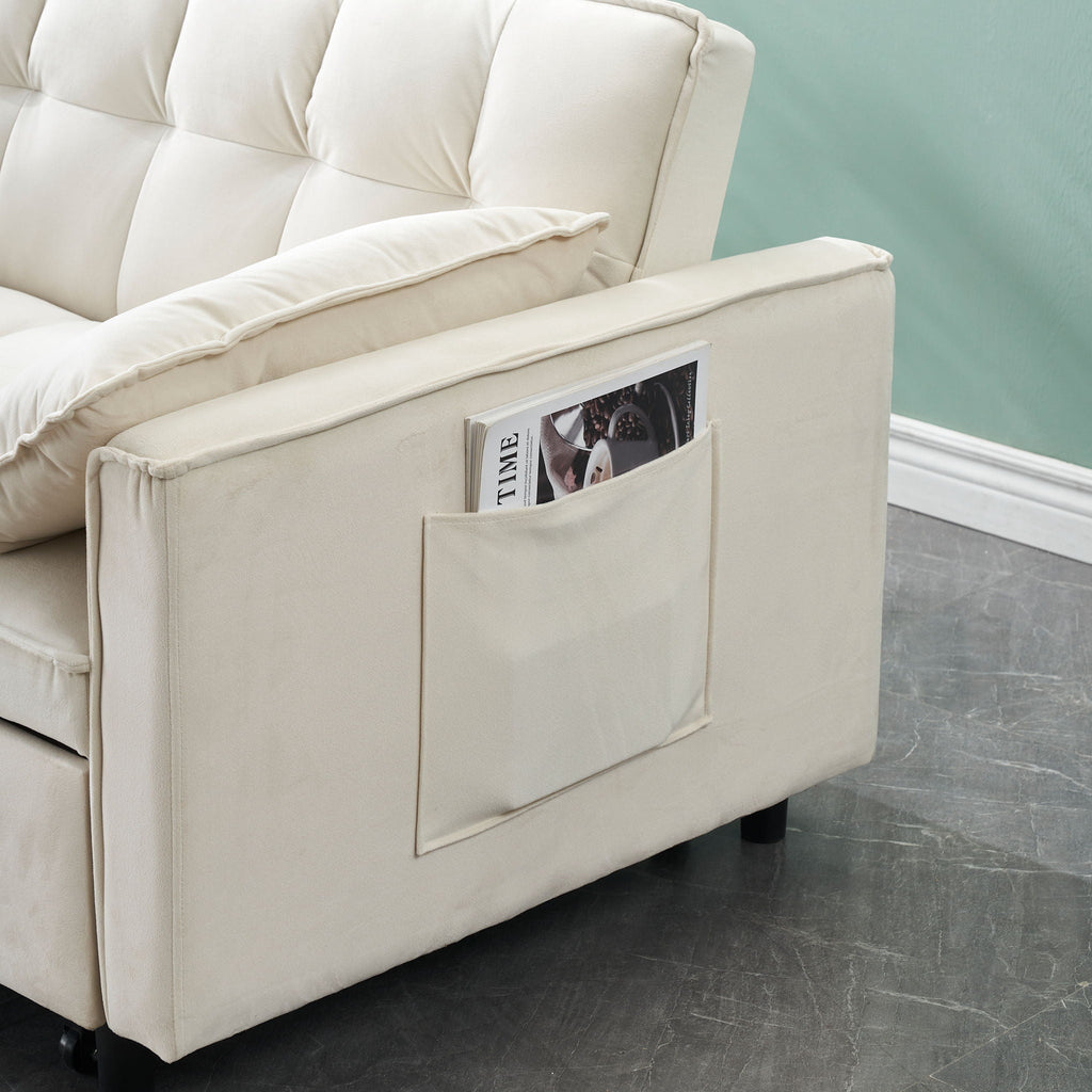 Convertible Velvet Sofa Bed with Storage Pockets - Multiple Colors