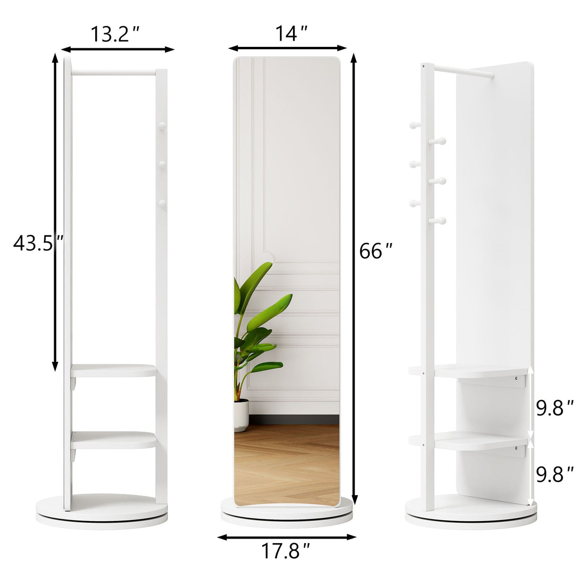 3 In 1 Multifunctional Full-Length Clothing Mirror with Rotating Design - Dark Brown, Black, White, Light Brown