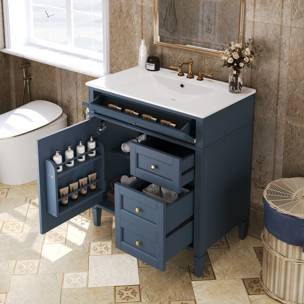 Bathroom Vanity with Ceramic Top Sink and Storage Drawers - Multiple Colors