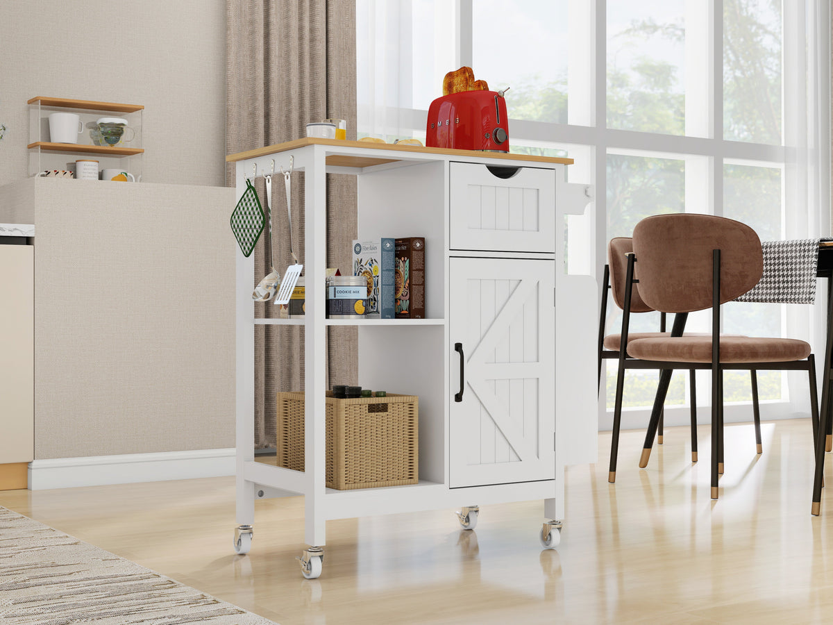 Kitchen Island Cart with Mobile Storage Cabinets - MDF & Metal