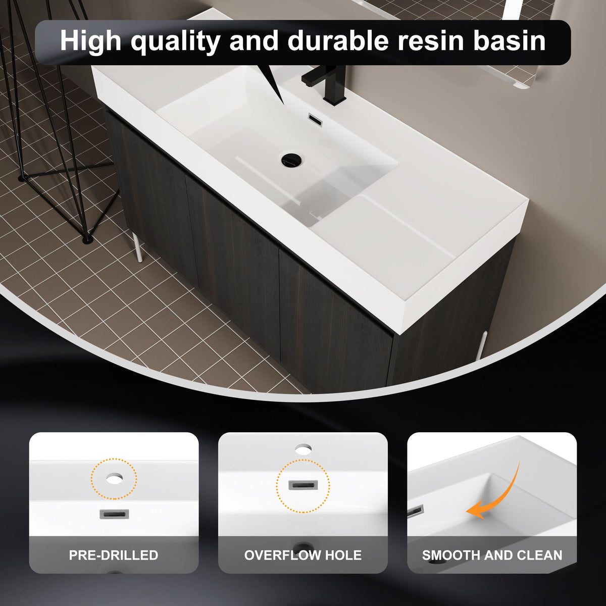 Freestanding Bathroom Vanity With Resin Sink And Storage Cabinet