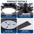 Large Ceiling Fan with Dimmable LED Light and Remote Control - Black or Dark Brown