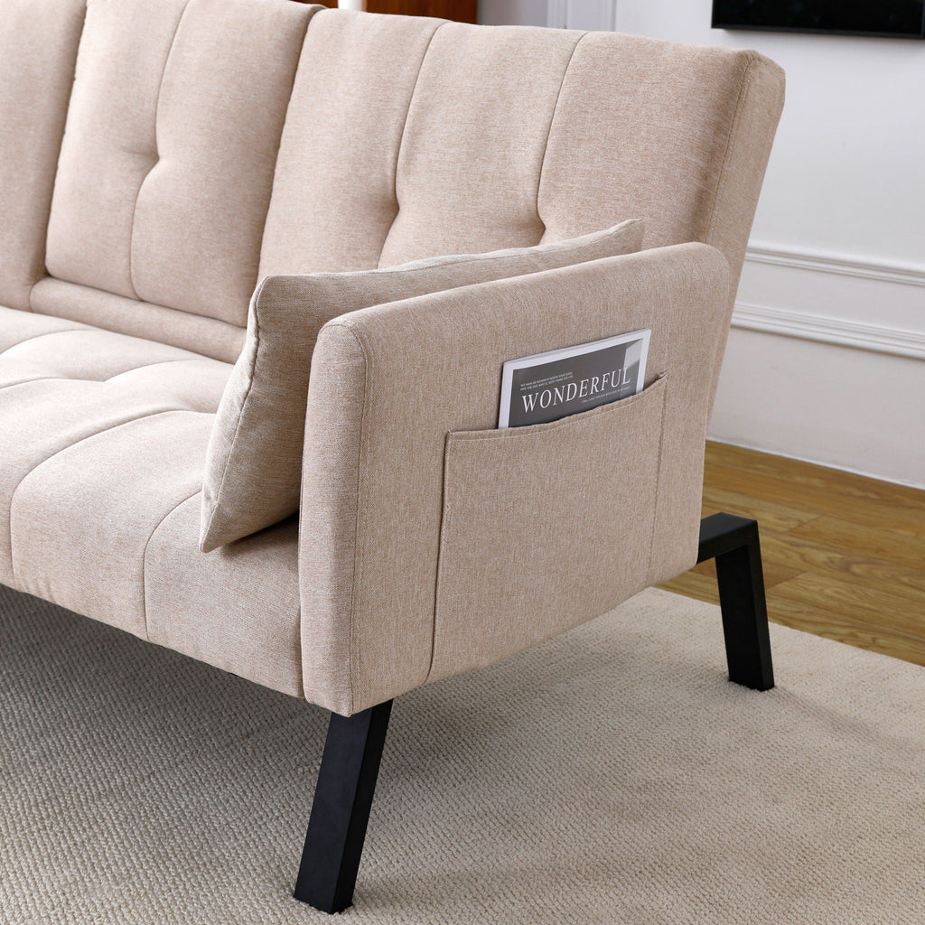Foldable Sofa Bed with Cup Holder and Solid Wood Frame - Multiple Colors