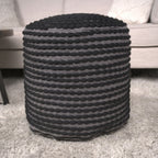 Handcrafted Cylindrical Accent Pouf with Water Resistant Fabric - White, Green, Black