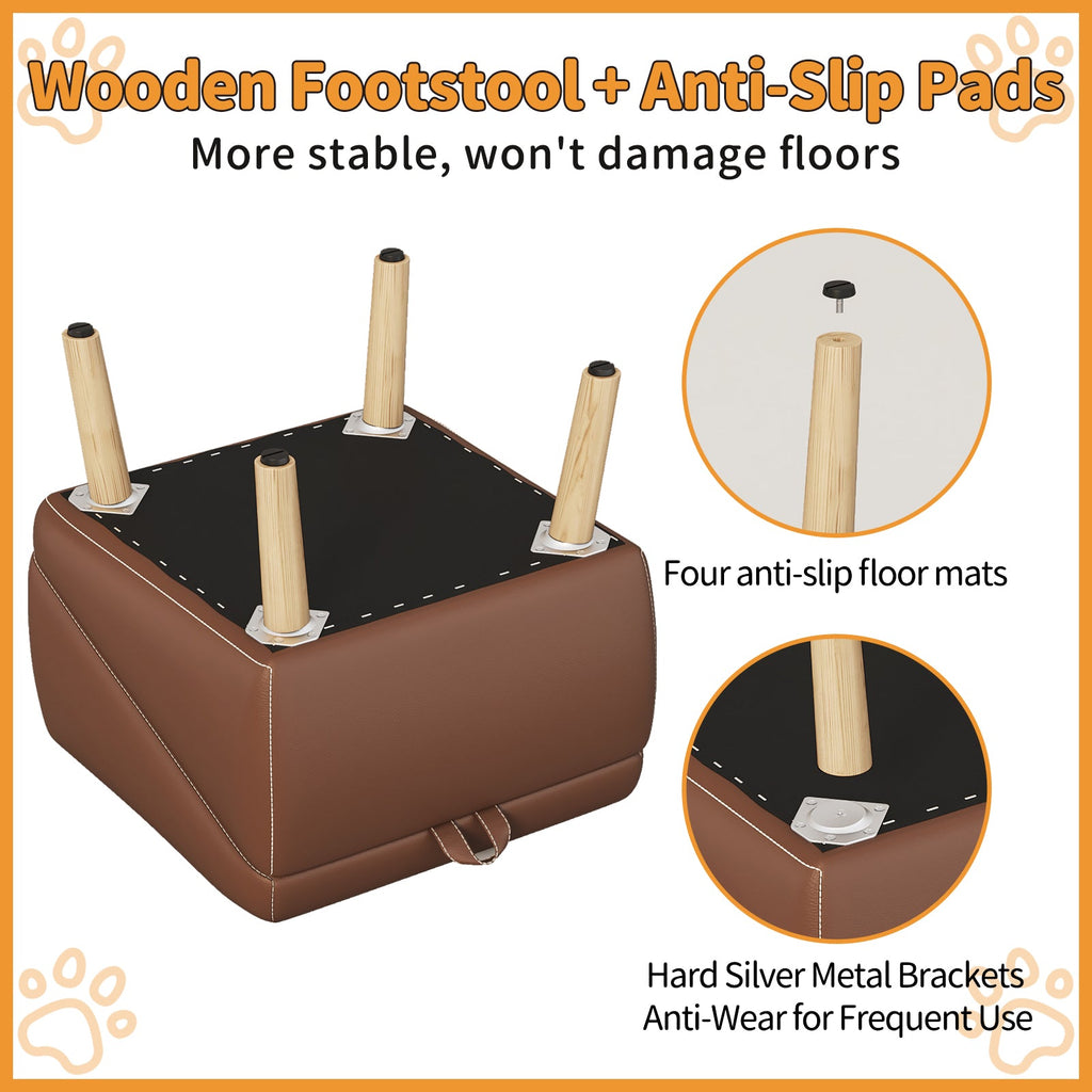 Foldable Wooden Dog Stairs and Ramp with Non-Slip Surface - Brown