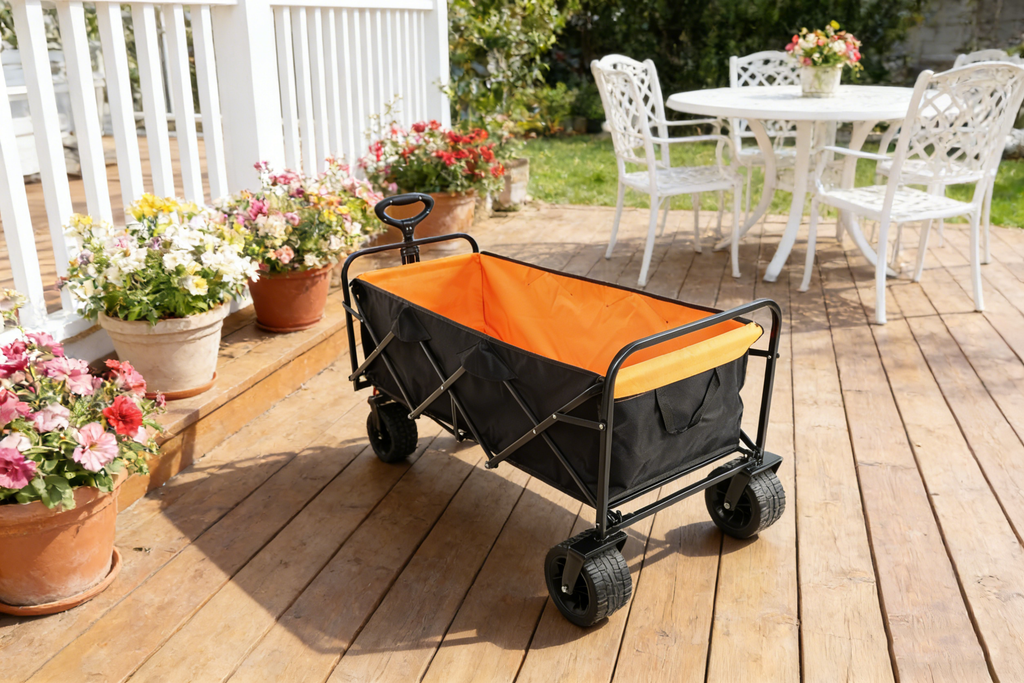 Large Capacity Folding Outdoor Wagon Cart with Extender - Black & Orange