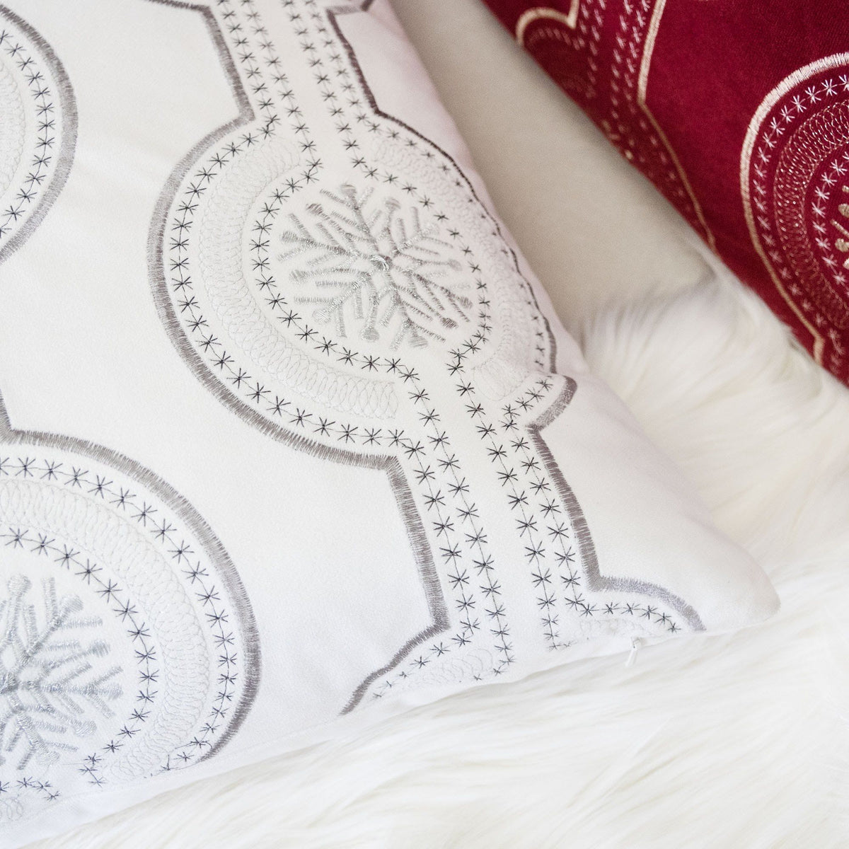 Holiday Throw Pillow with Snowflake Embroidery - 20x20 Inch