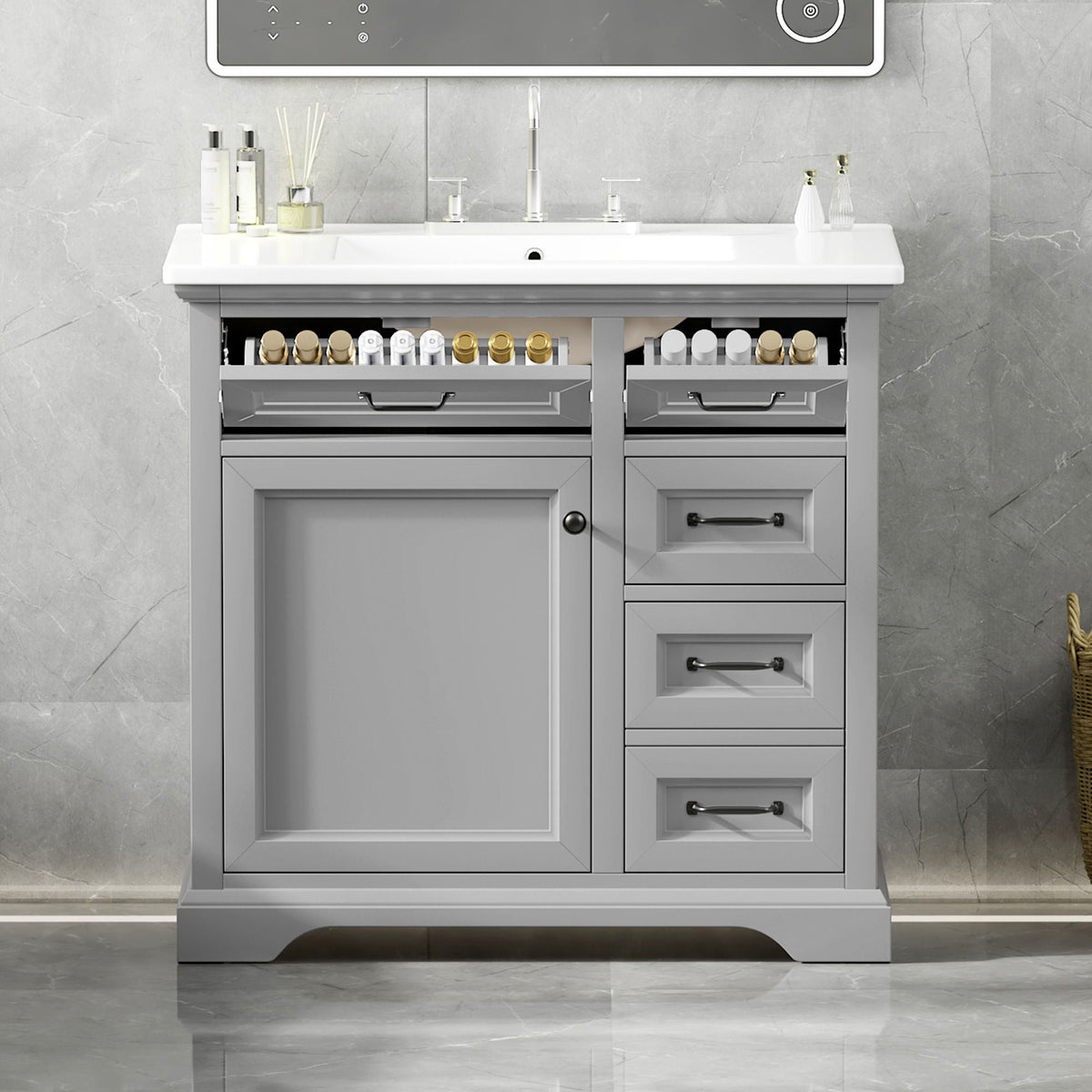 36" Bathroom Vanity with Sink and Soft Close Hinges - Dark Gray or White
