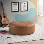 Tan Leather Ottoman with Mid-Century Modern Design - 36" Upholstered Ottoman