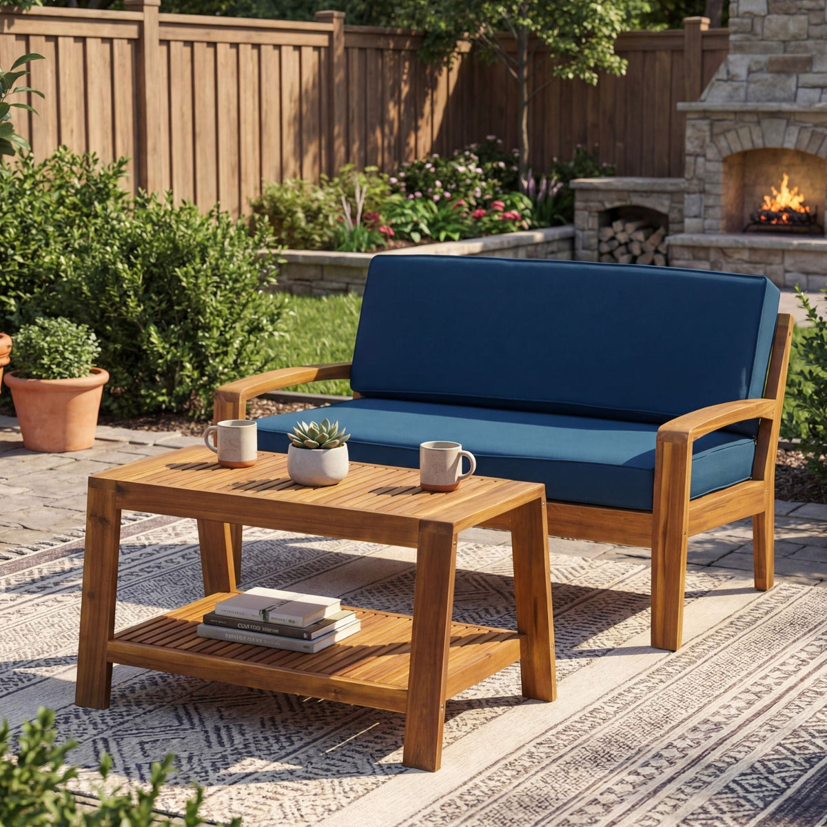 2 Piece Outdoor Conversation Set with Loveseat & Coffee Table - Multiple Colors
