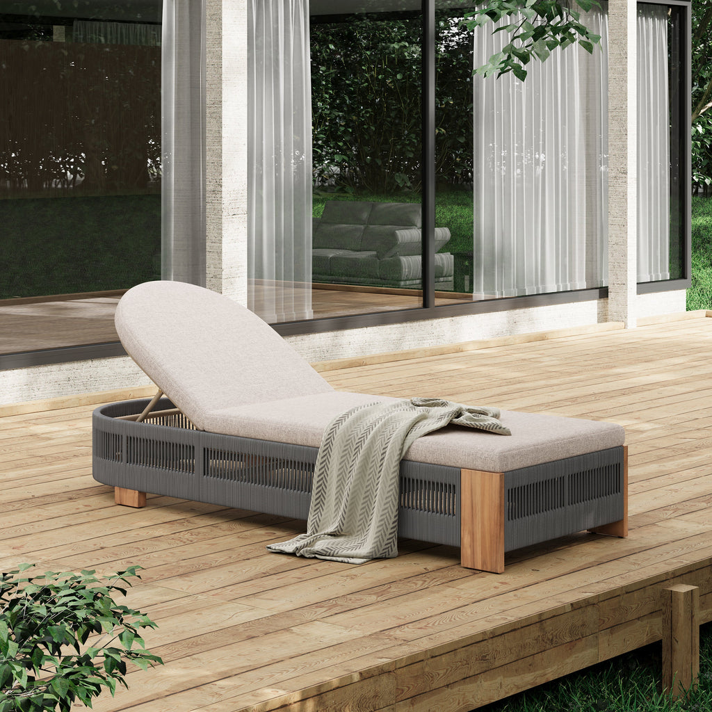 Outdoor Chaise Lounge Chair with Adjustable Backrest and Cushion - Beige