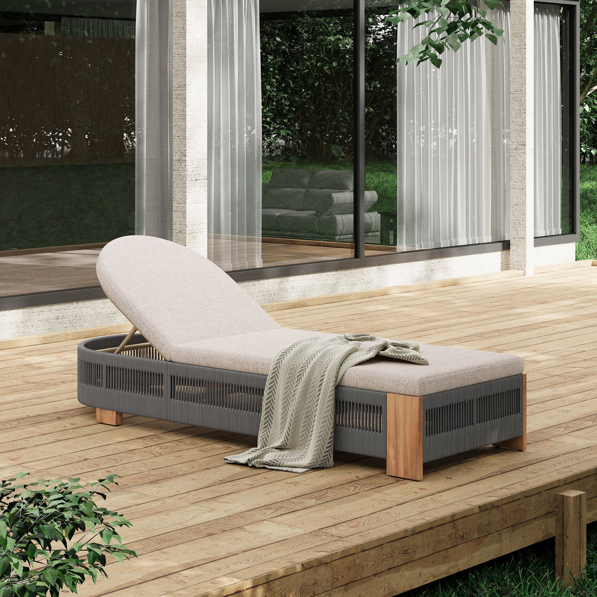 Outdoor Chaise Lounge Chair with Adjustable Backrest and Cushion - Beige