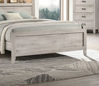 Queen Size Bed with Headboard Shelves and Light - White Wash Finish